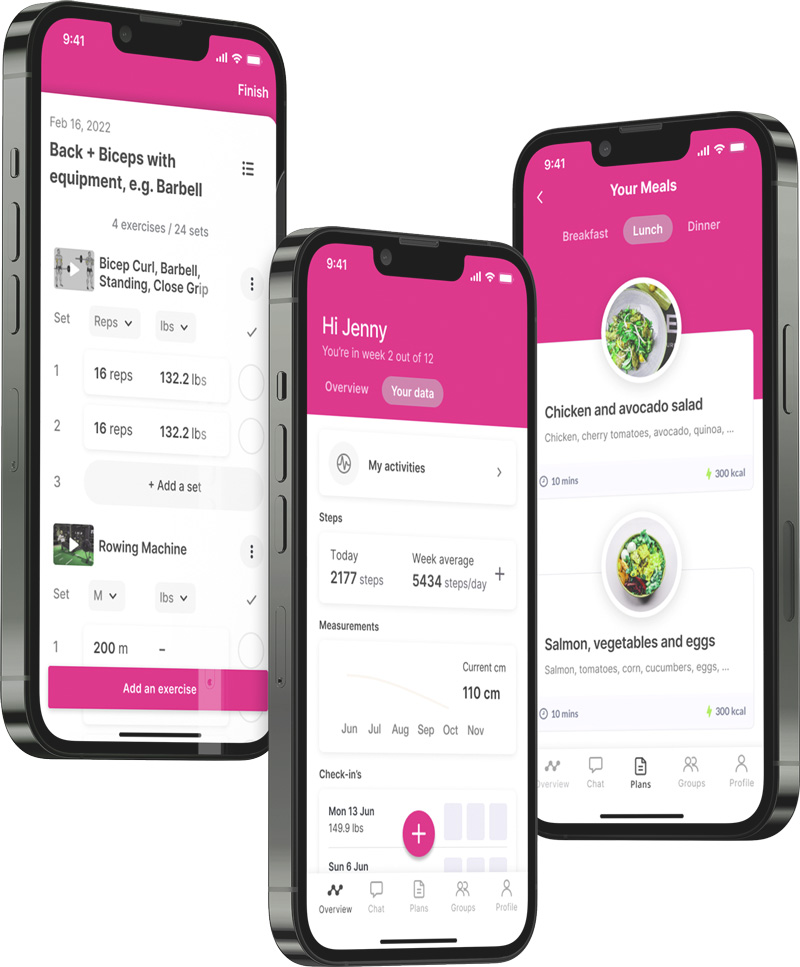 A mockup of the coaching app showcasing the features.
